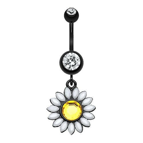 Blackline Daisy Marquise Flower Belly Button Ring Navel Ring Impulse Piercings