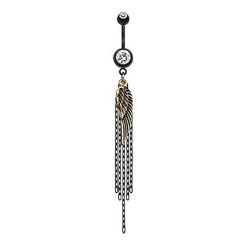 Blackline Fallen Angel Wing Chain Tassel Belly Button Ring Navel Ring Impulse Piercings Clear