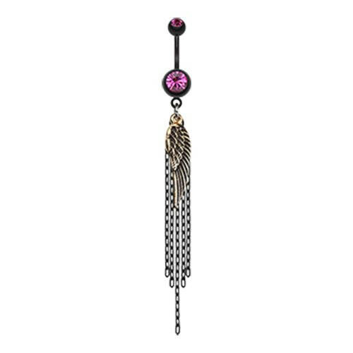 Blackline Fallen Angel Wing Chain Tassel Belly Button Ring Navel Ring Impulse Piercings Fuchsia