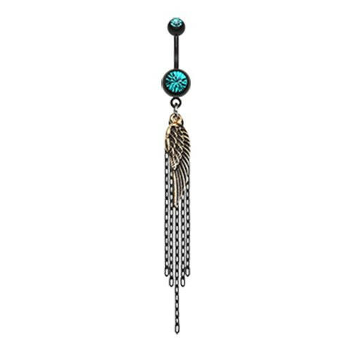 Blackline Fallen Angel Wing Chain Tassel Belly Button Ring Navel Ring Impulse Piercings Teal