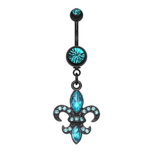 Blackline Fleur De Lis Belly Button Ring Navel Ring Impulse Piercings Teal