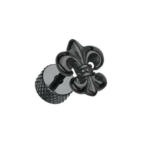 Blackline Fleur De Lis Steel Fake Plug Earrings Fake Plug Earrings Impulse Piercings 16 GA (1.2mm) Black