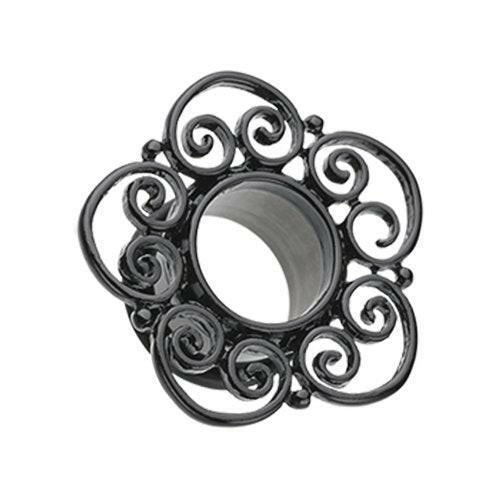 Blackline Floral Filigree Single Flared Tunnel Plug Earrings Plug Earrings Impulse Piercings 2 GA (6.5mm)