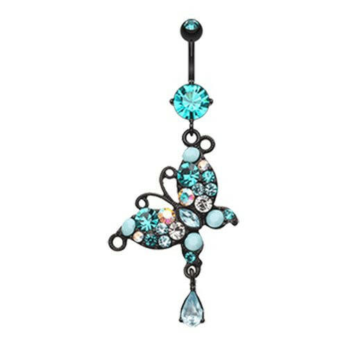 Blackline Glam Butterfly Belly Button Ring Navel Ring Impulse Piercings Teal