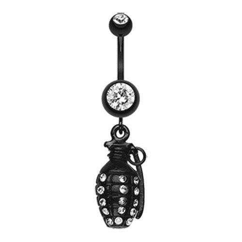 Blackline Hand Grenade Sparkle Belly Button Ring Navel Ring Impulse Piercings Clear