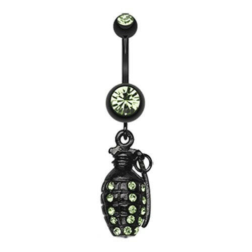 Blackline Hand Grenade Sparkle Belly Button Ring Navel Ring Impulse Piercings Green