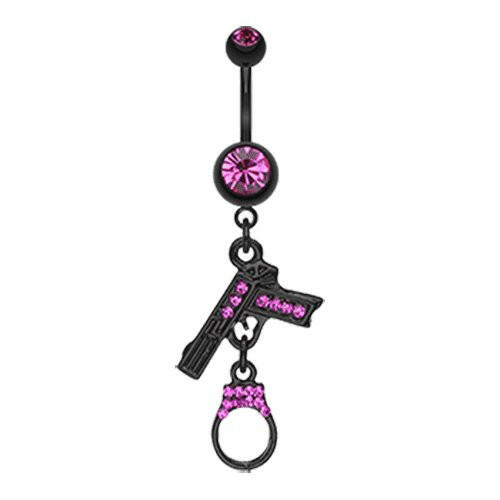 Blackline Handgun & Cuff Sparkle Belly Button Ring Navel Ring Impulse Piercings Fuchsia