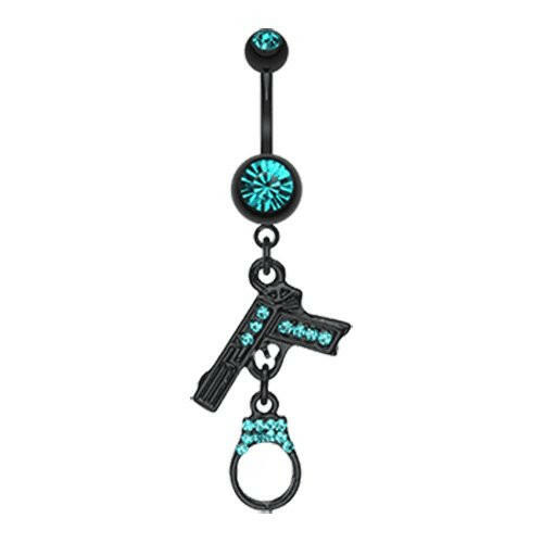 Blackline Handgun & Cuff Sparkle Belly Button Ring Navel Ring Impulse Piercings Teal