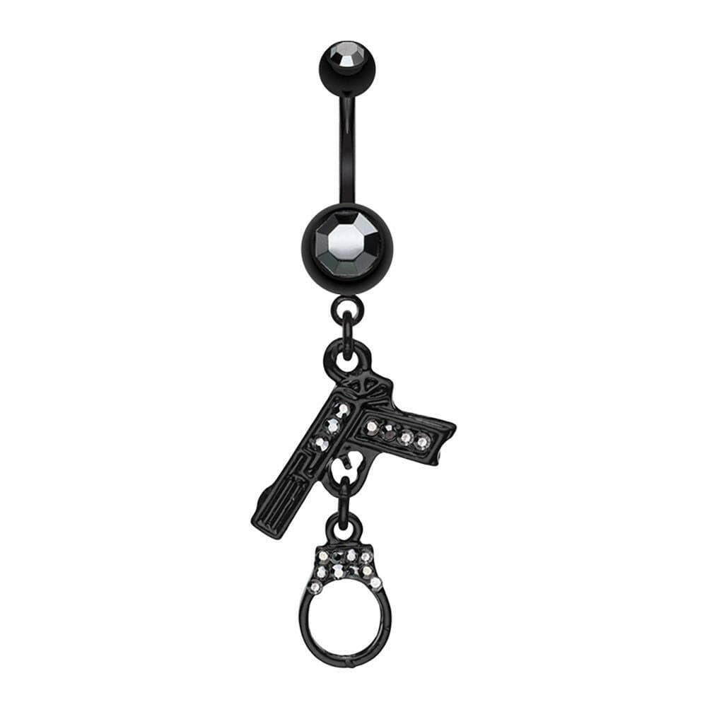 Blackline Handgun & Cuff Sparkle Belly Button Ring Navel Ring Impulse Piercings Hematite