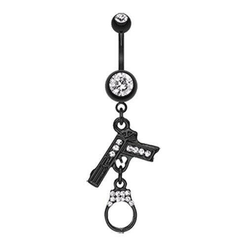 Blackline Handgun & Cuff Sparkle Belly Button Ring Navel Ring Impulse Piercings Clear