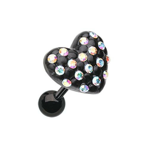 Blackline Heart Multi-Gem Cartilage Tragus Earring Cartilage Earring Impulse Piercings Aurora Boralis