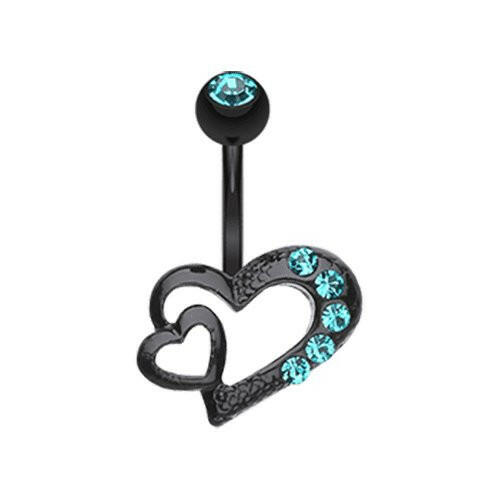 Blackline Heart on Heart Belly Button Ring Navel Ring Impulse Piercings Fuchsia