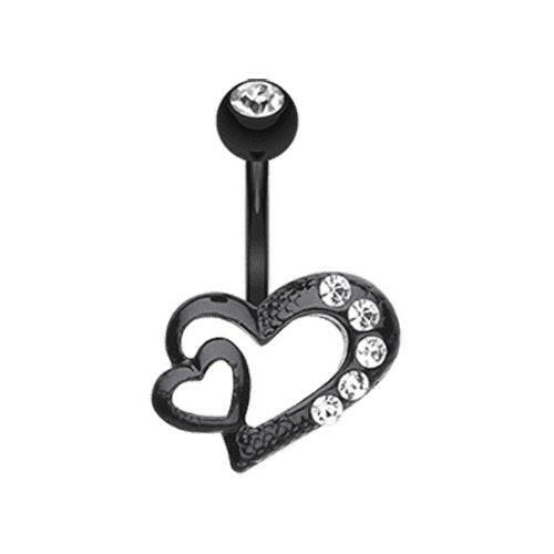 Blackline Heart on Heart Belly Button Ring Navel Ring Impulse Piercings Clear