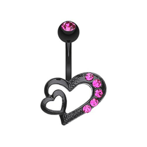 Blackline Heart on Heart Belly Button Ring Navel Ring Impulse Piercings Teal