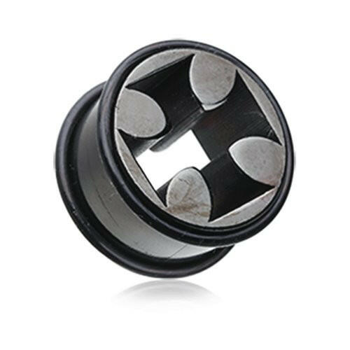 Blackline Iron Cross Solid Steel No Flare Ear Gauge Tunnel Plug Earrings Plug Earrings Impulse Piercings 2 GA (6.5mm)