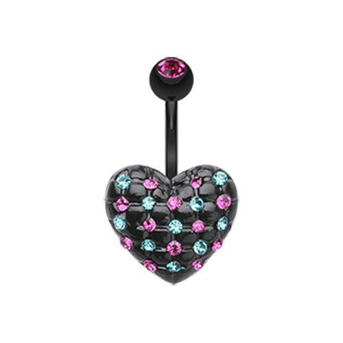 Blackline Multi-Gem Puffy Heart Belly Button Ring Navel Ring Impulse Piercings Fuchsia