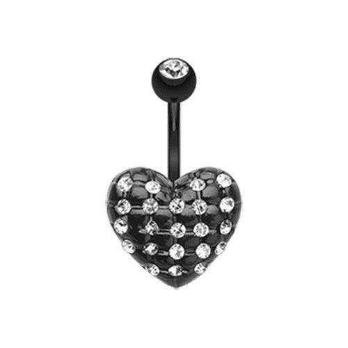 Blackline Multi-Gem Puffy Heart Belly Button Ring Navel Ring Impulse Piercings Clear