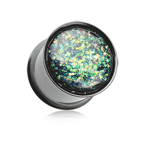 Blackline Opal Glitter Ear Gauge Plug Earrings Plug Earrings Impulse Piercings 2 GA (6.5mm)