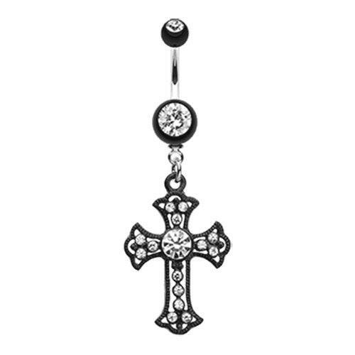 Blackline Opulent Cross Belly Button Ring Navel Ring Impulse Piercings Clear