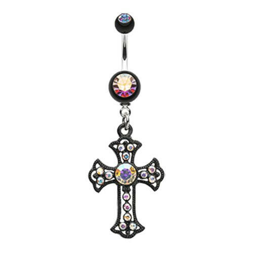 Blackline Opulent Cross Belly Button Ring Navel Ring Impulse Piercings Aurora Boralis