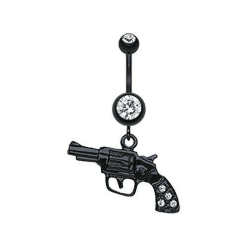 Blackline Pistol Gun Sparkle Belly Button Ring Navel Ring Impulse Piercings Clear