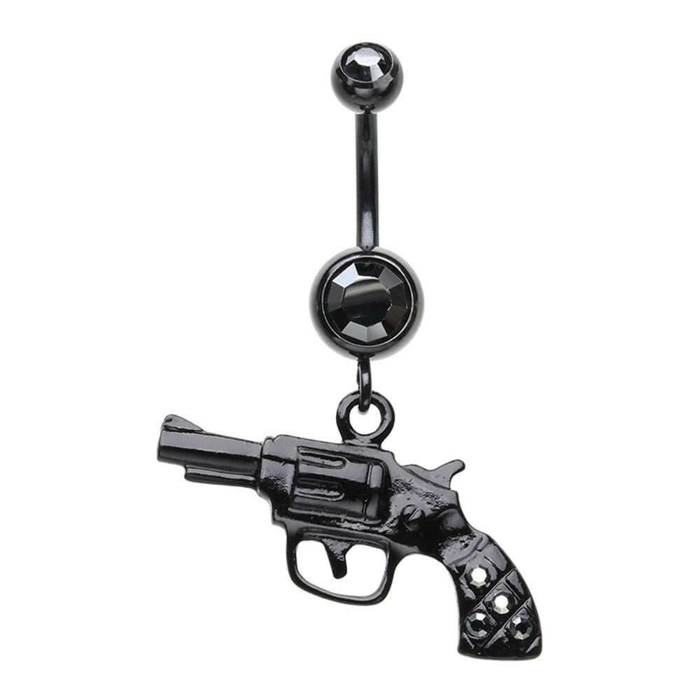 Blackline Pistol Gun Sparkle Belly Button Ring Navel Ring Impulse Piercings Black/Hematite