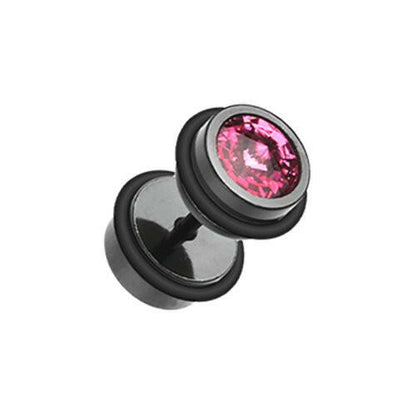 Blackline Pointy Crystalline Steel Fake Plug Earrings Fake Plug Earrings Impulse Piercings 16 GA (1.2mm) 1/4" (6mm) Black/Fuchsia