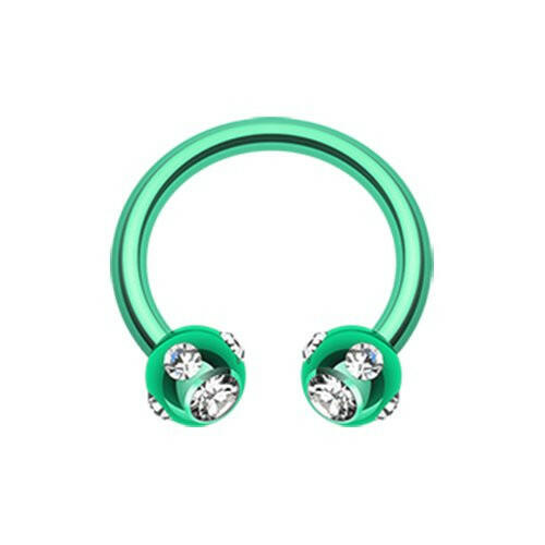 Blackline PVD Aurora Gem Ball Horseshoe Circular Barbell Circular Barbell Impulse Piercings 5/16" (8mm) 1/8" (3mm) Green/Clear