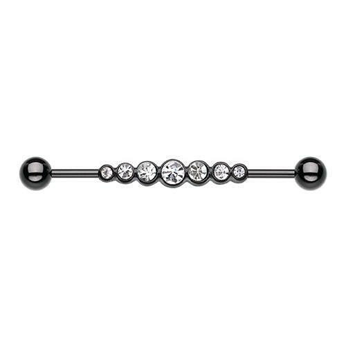 Blackline PVD Dazzling Gem Row Industrial Barbell Industrial Barbell Impulse Piercings Black/Clear