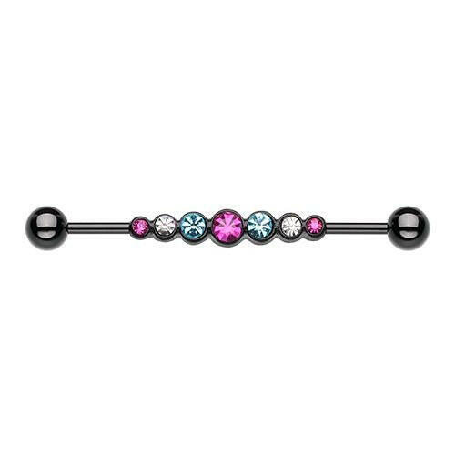 Blackline PVD Dazzling Gem Row Industrial Barbell Industrial Barbell Impulse Piercings Black/Fuchsia