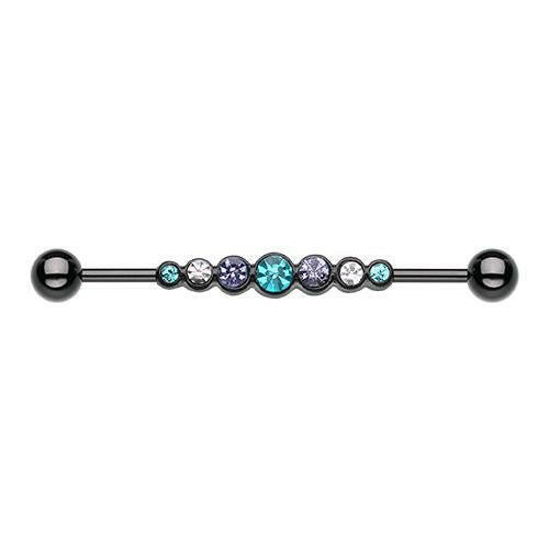 Blackline PVD Dazzling Gem Row Industrial Barbell Industrial Barbell Impulse Piercings Black/Teal