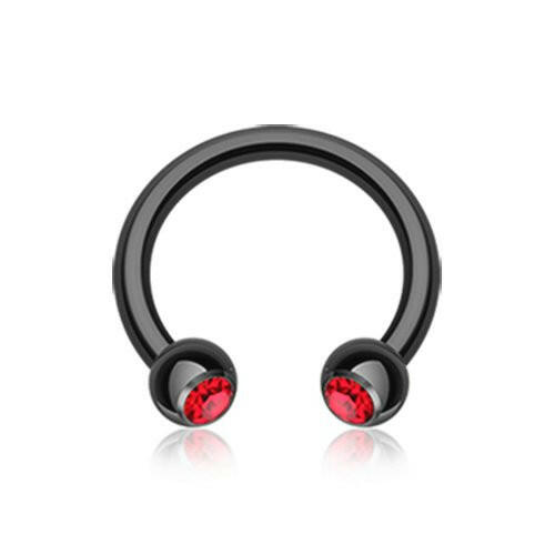 Blackline PVD Gem Ball Horseshoe Circular Barbell Circular Barbell Impulse Piercings 5/16" (8mm) 1/8" (3mm) Black/Red