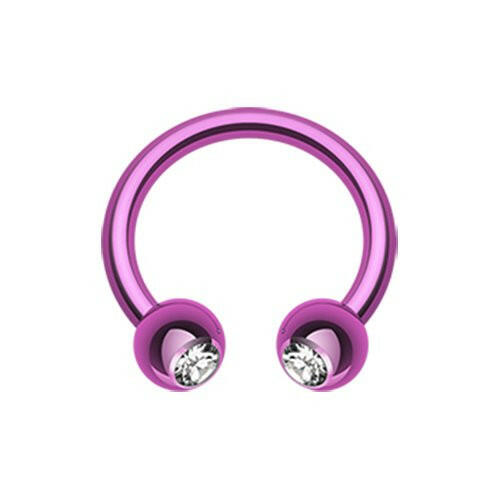 Blackline PVD Gem Ball Horseshoe Circular Barbell Circular Barbell Impulse Piercings 5/16" (8mm) 1/8" (3mm) Purple/Clear