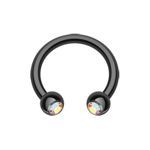 Blackline PVD Gem Ball Horseshoe Circular Barbell Circular Barbell Impulse Piercings 5/16" (8mm) 1/8" (3mm) Black/Aurora Borealis