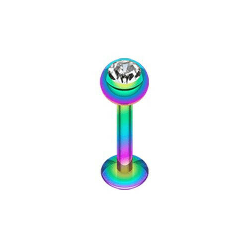 Blackline PVD Gem Ball Steel Labret Labret Impulse Piercings 5/16" (8mm) 5/32" (4mm) Rainbow/Clear