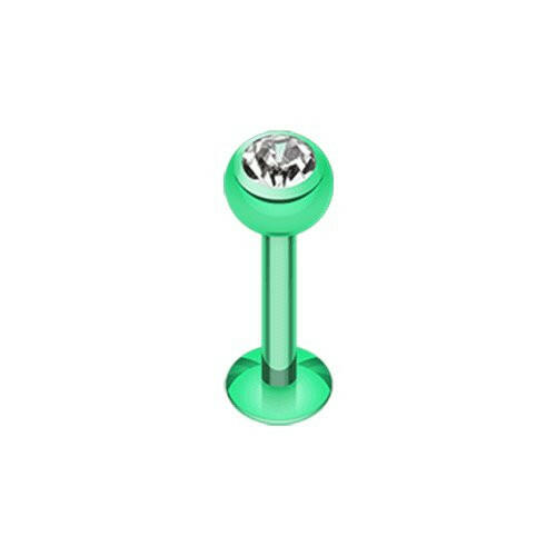 Blackline PVD Gem Ball Steel Labret Labret Impulse Piercings 5/16" (8mm) 5/32" (4mm) Green/Clear