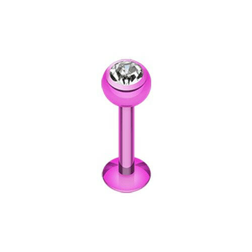 Blackline PVD Gem Ball Steel Labret Labret Impulse Piercings 5/16" (8mm) Purple/Clear