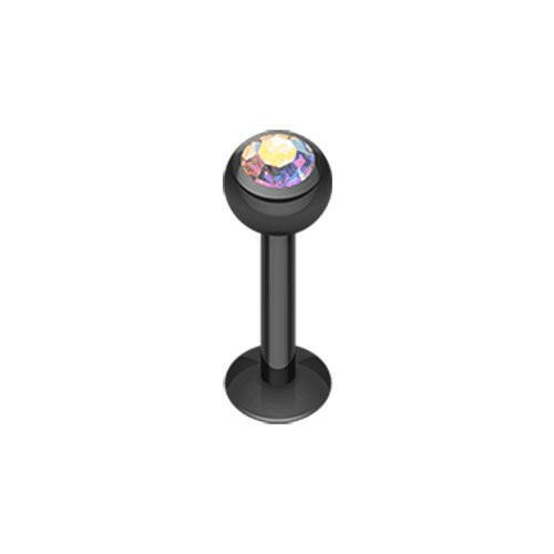 Blackline PVD Gem Ball Steel Labret Labret Impulse Piercings 5/16" (8mm) Black/Aurora Borealis