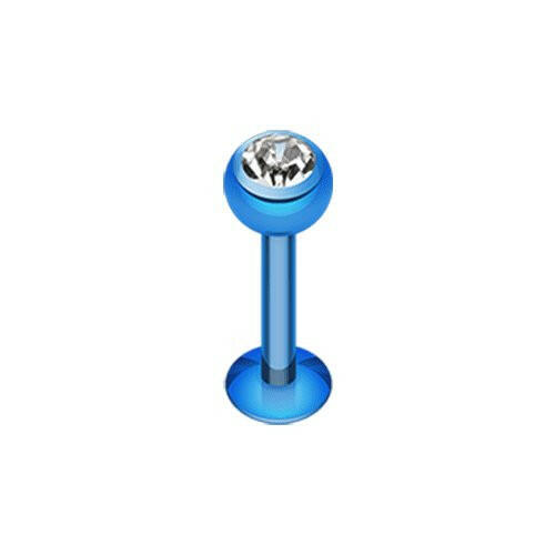 Blackline PVD Gem Ball Steel Labret Labret Impulse Piercings 5/16" (8mm) 5/32" (4mm) Blue/Clear