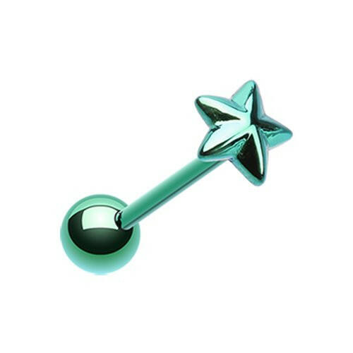 Blackline PVD Nautical Star Top Steel Barbell Tongue Ring Barbell Impulse Piercings Green