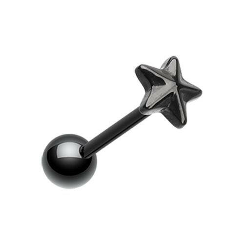 Blackline PVD Nautical Star Top Steel Barbell Tongue Ring Barbell Impulse Piercings Black