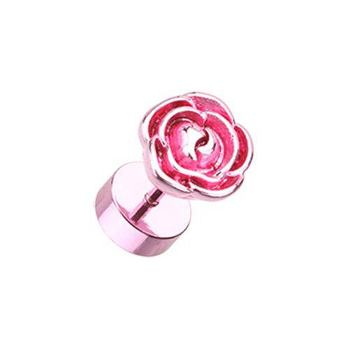 Blackline Rose Blossom Steel Fake Plug Earrings Fake Plug Earrings Impulse Piercings 16 GA (1.2mm) Pink