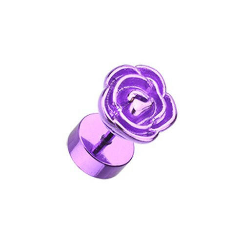 Blackline Rose Blossom Steel Fake Plug Earrings Fake Plug Earrings Impulse Piercings 16 GA (1.2mm) Purple