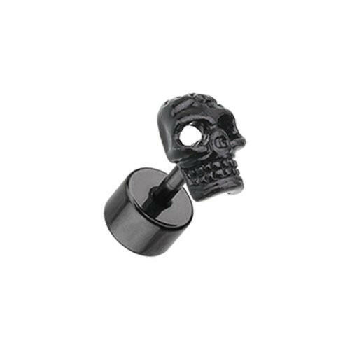 Blackline Savage Skull Steel Fake Plug Earrings Fake Plug Earrings Impulse Piercings 16 GA (1.2mm) Black