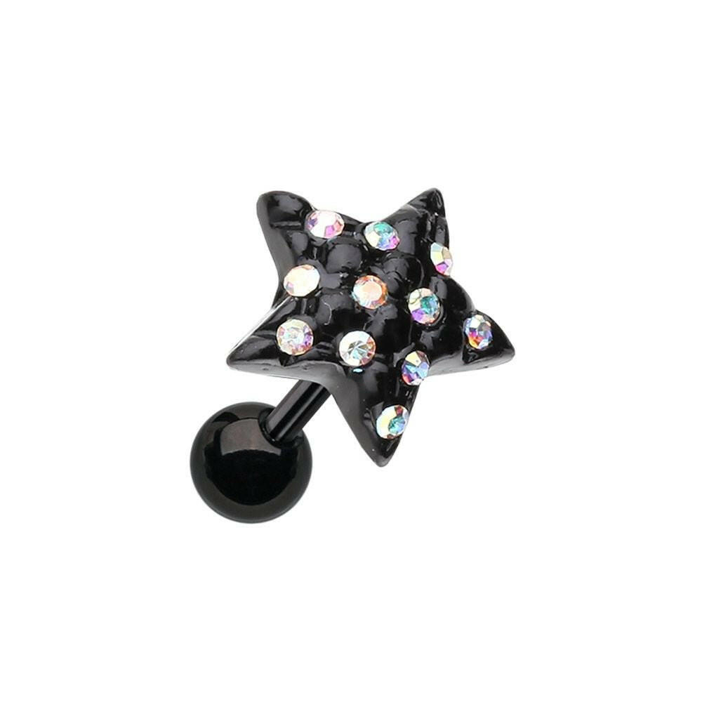 Blackline Star Multi-Gem Cartilage Tragus Earring Cartilage Earring Impulse Piercings Aurora Borealis