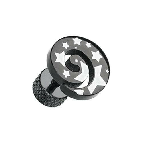 Blackline Star Print Spiral Top Steel Fake Plug Earrings Fake Plug Earrings Impulse Piercings 16 GA (1.2mm)