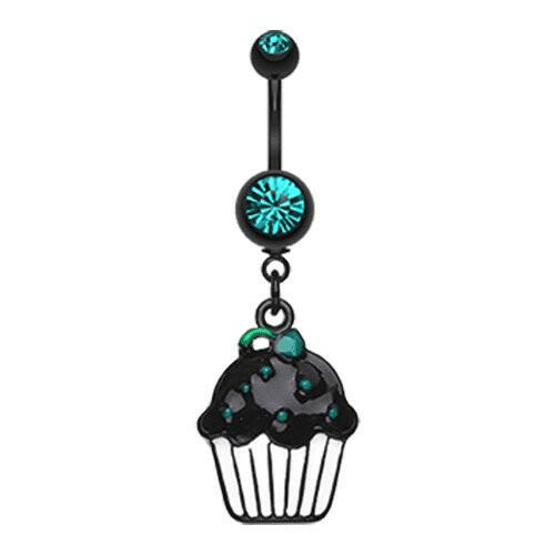 Blackline Sweet Cupcake Belly Button Ring Navel Ring Impulse Piercings Teal