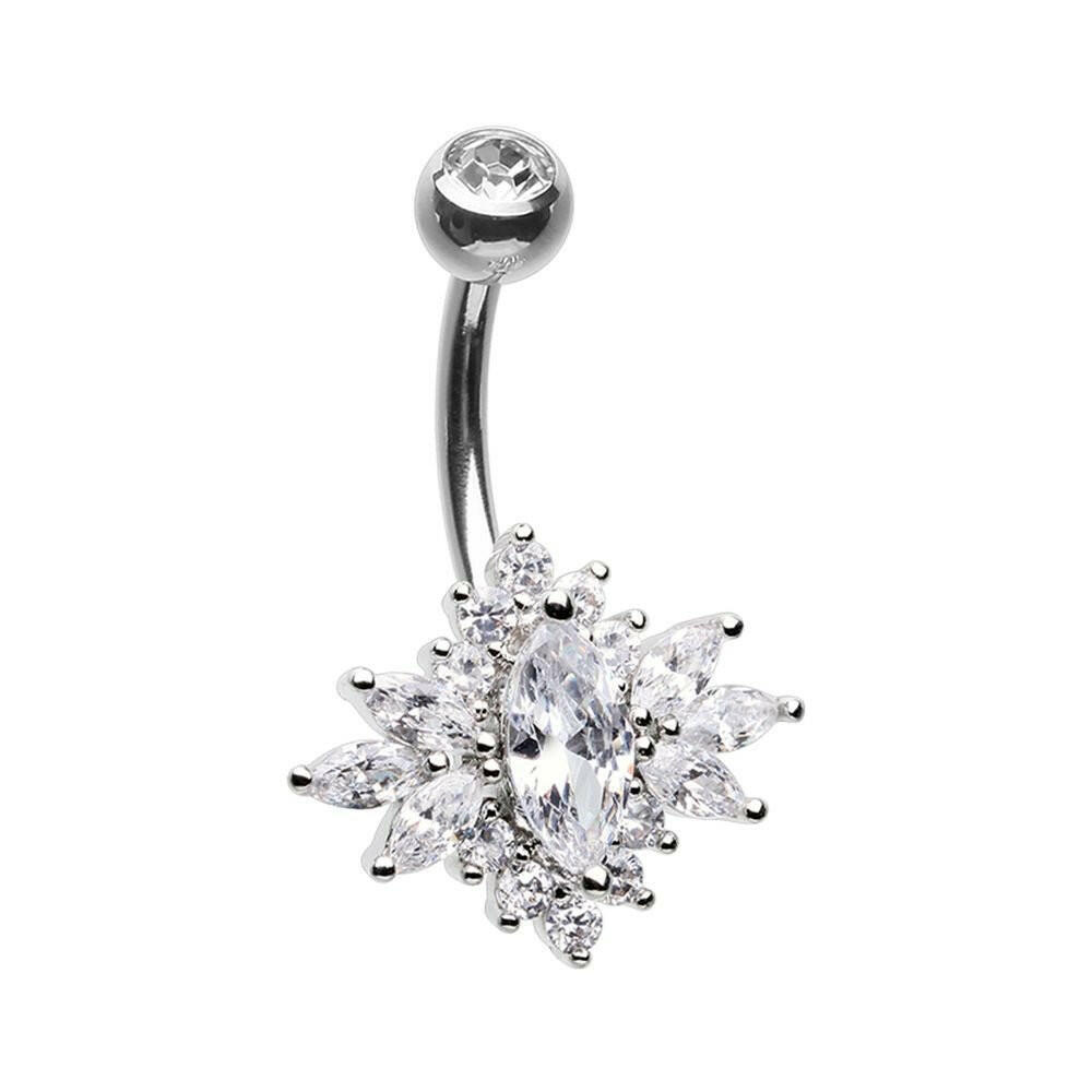 Bling Atomic Burst Cubic Zirconia Belly Button Ring Navel Ring Impulse Piercings