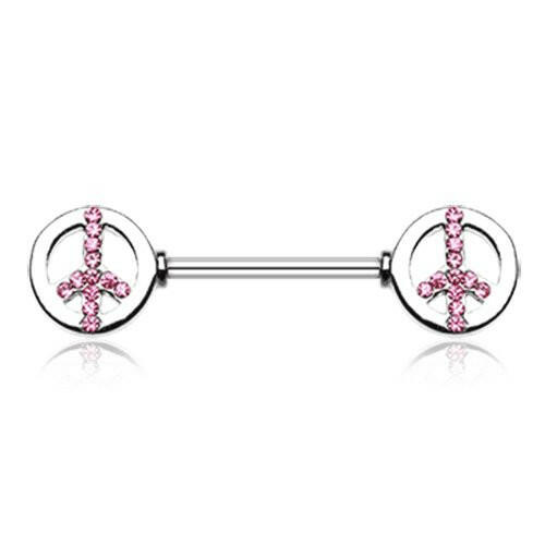 Bling Peace Nipple Barbell Ring Nipple Ring Impulse Piercings 14 GA (1.6mm) Pink