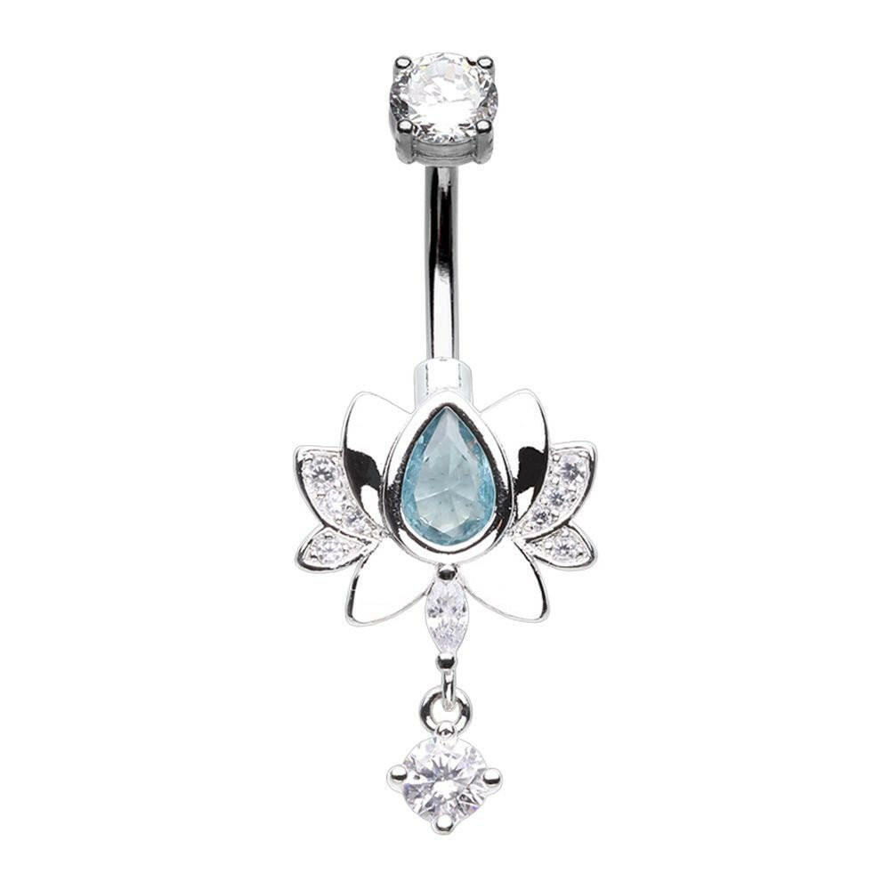 Blooming Lotus Dangle Drop Cubic Zirconia Belly Button Ring Navel Ring Impulse Piercings